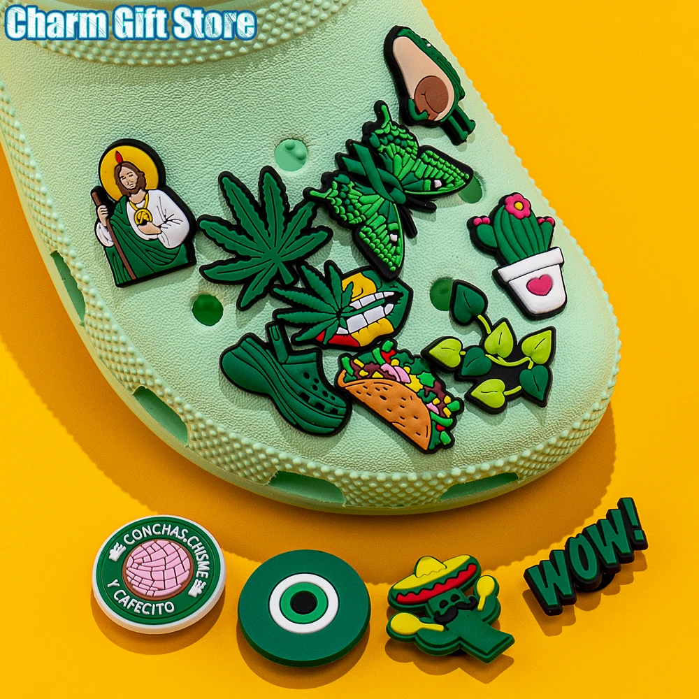 

1pcs Avocado Cactus Shoe Charms Weed Butterfly Sandal Charms Green Evil Eye Shoe Clips Decorations Bakery Shoe Accessories Gift