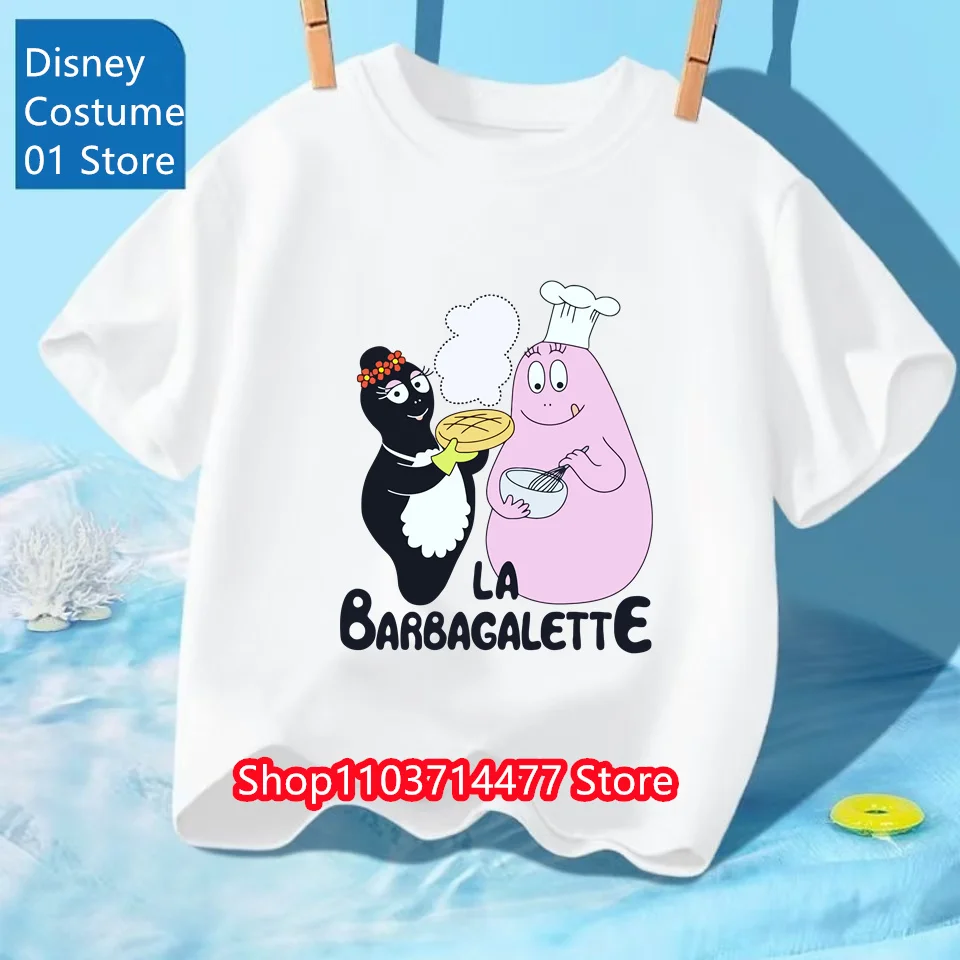 الأطفال الصيف نابضة بالحياة Barbapapa الرسوم المتحركة شخصية كرتونية طباعة تصميم س الرقبة خفيفة الوزن ورائعة قصيرة الأكمام تي شيرت
