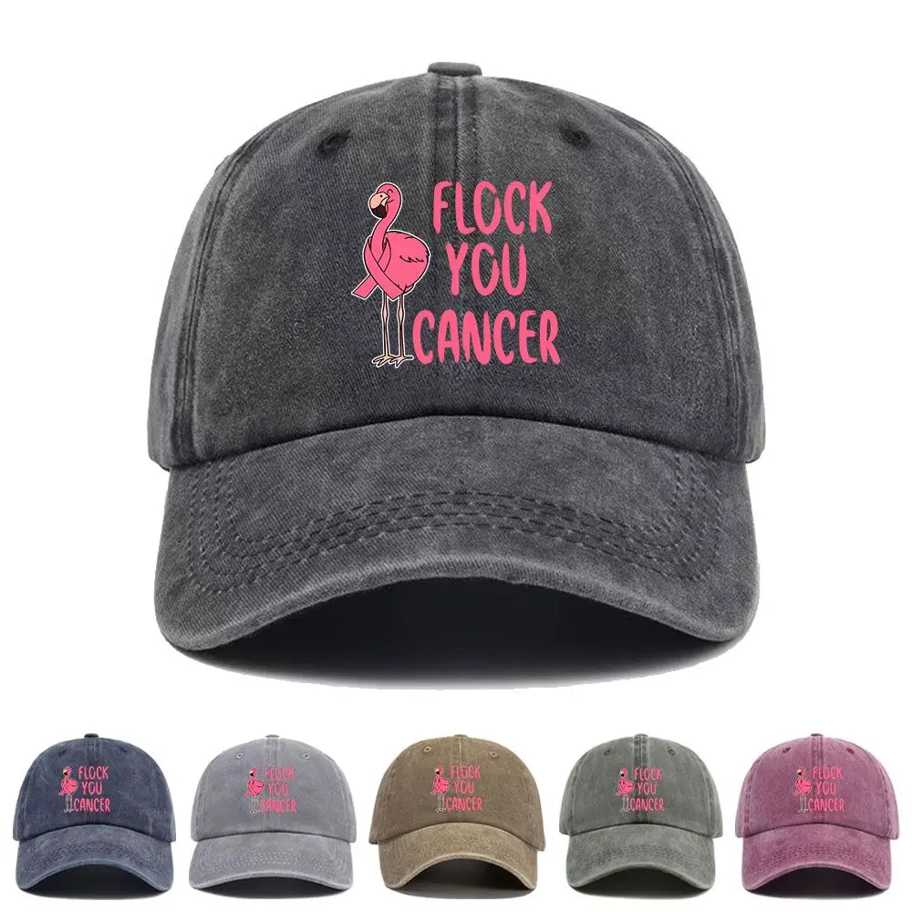 Vintage Washed Baseball Cap Calm The Flock Down Pink Flamingo Print Graphic Unisex Golf Dad Casual Low Profile Cotton Hat
