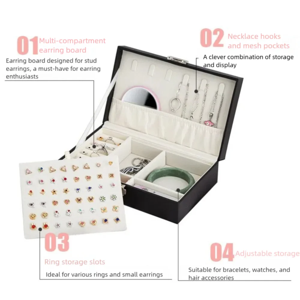 عبوة مجوهرات ذات سعة كبيرة قابلة للقفل مع قفل صندوق مجوهرات على الطراز الأوروبي مقاوم للغبار بلون سادة