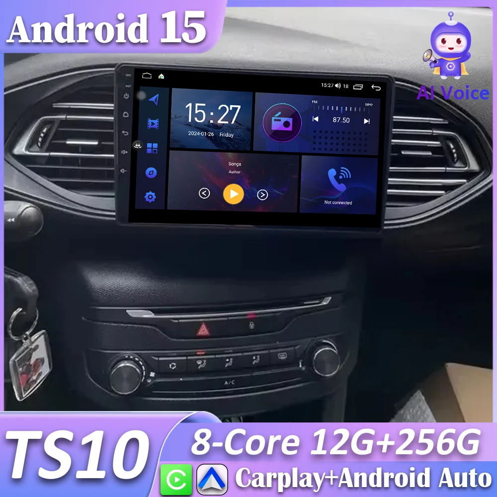 

For Peugeot 308 T9 308S 2013-2017 Car Radio Carplay Multimedia Player Android 15 GPS Navigation Android Auto 2K Unit No 2din DVD