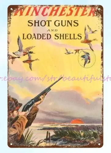 Winchester Shot Guns Loaded Shells duck hunter marsh metal tin sign  outdoor