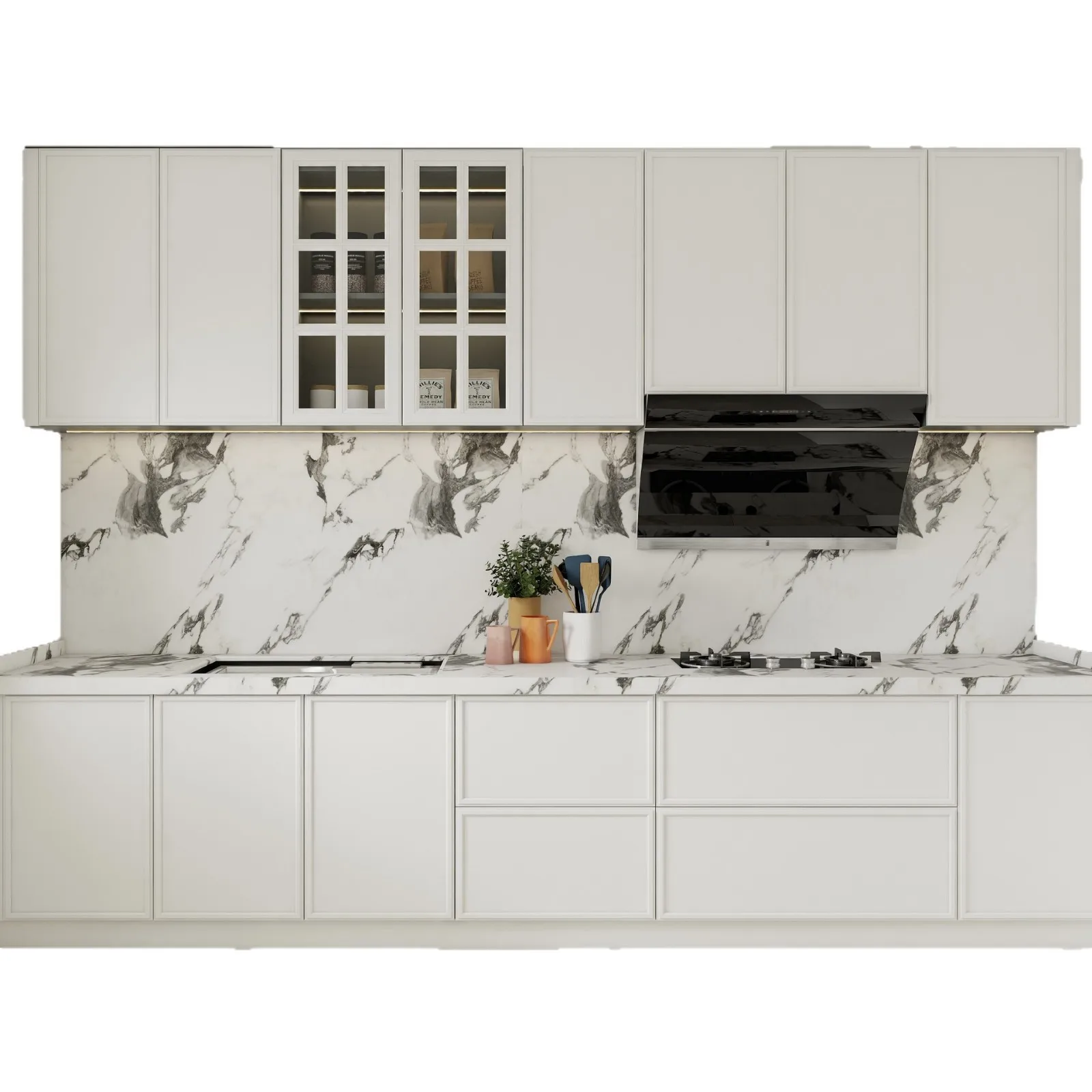 Ins French Cabinet Custom Kitchen Set  And Commercial Stove Integrated Cabinet Countertop Quartz Solid Wood Cabin