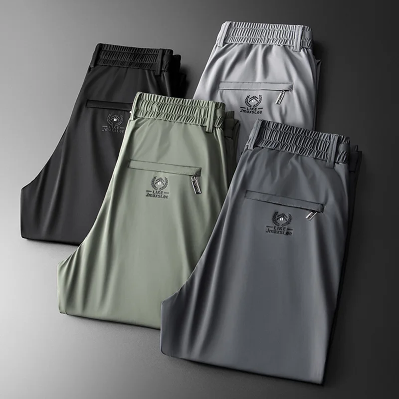 

Ice Silk Breathable Pants Thin Men's Summer Casual High Stretch Soft Fashion Trousers Korean Straight Male Brand Business Pants
