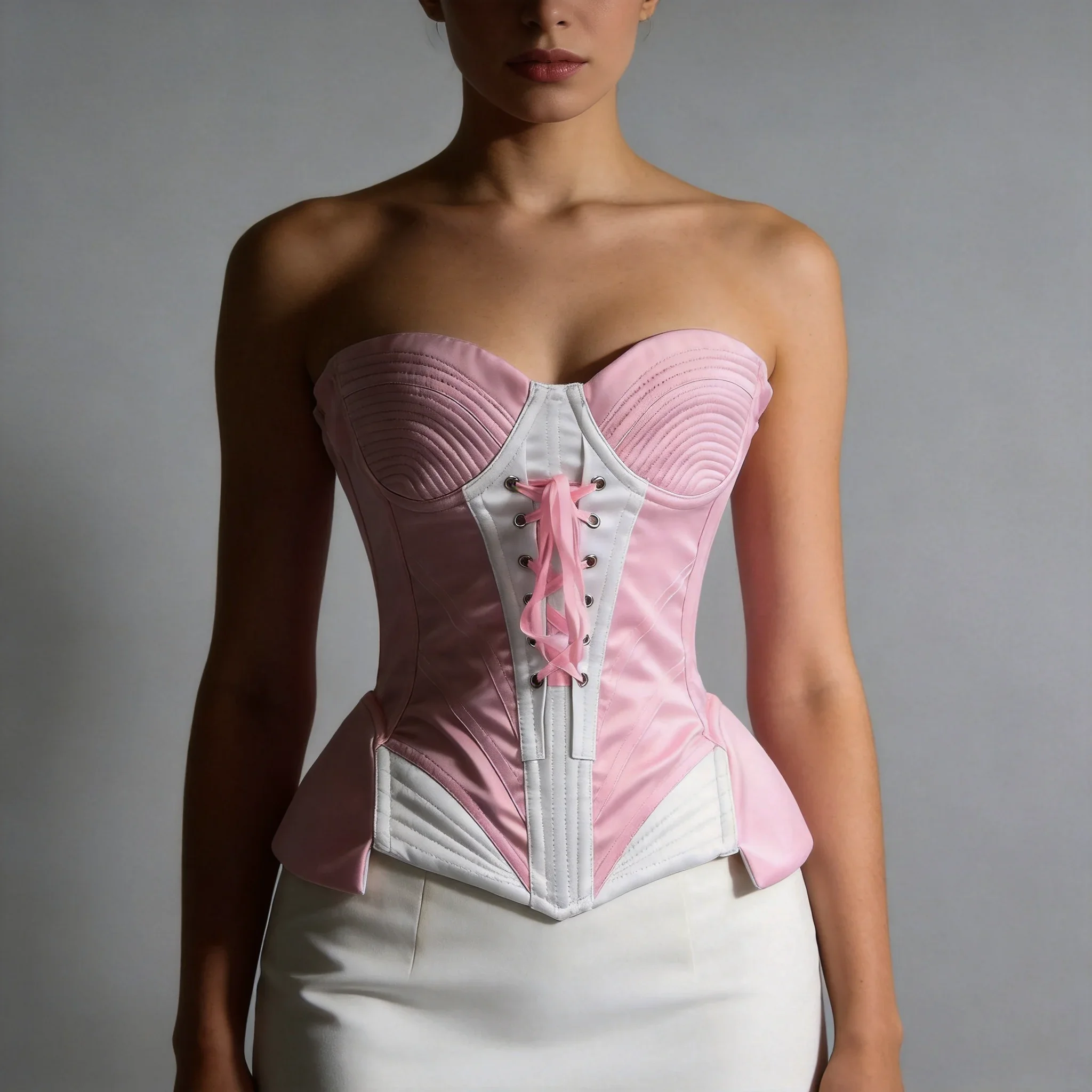 Women Luxury Strapless Wedding Satin Corset Bustier With Cups Double Layer Steel Boned Lace Up Shaping Bodice