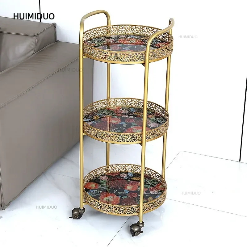 Three-layer wheeled trolley, household living room, bedroom, mobile side few, high-value gold multi-layer high-end dining car