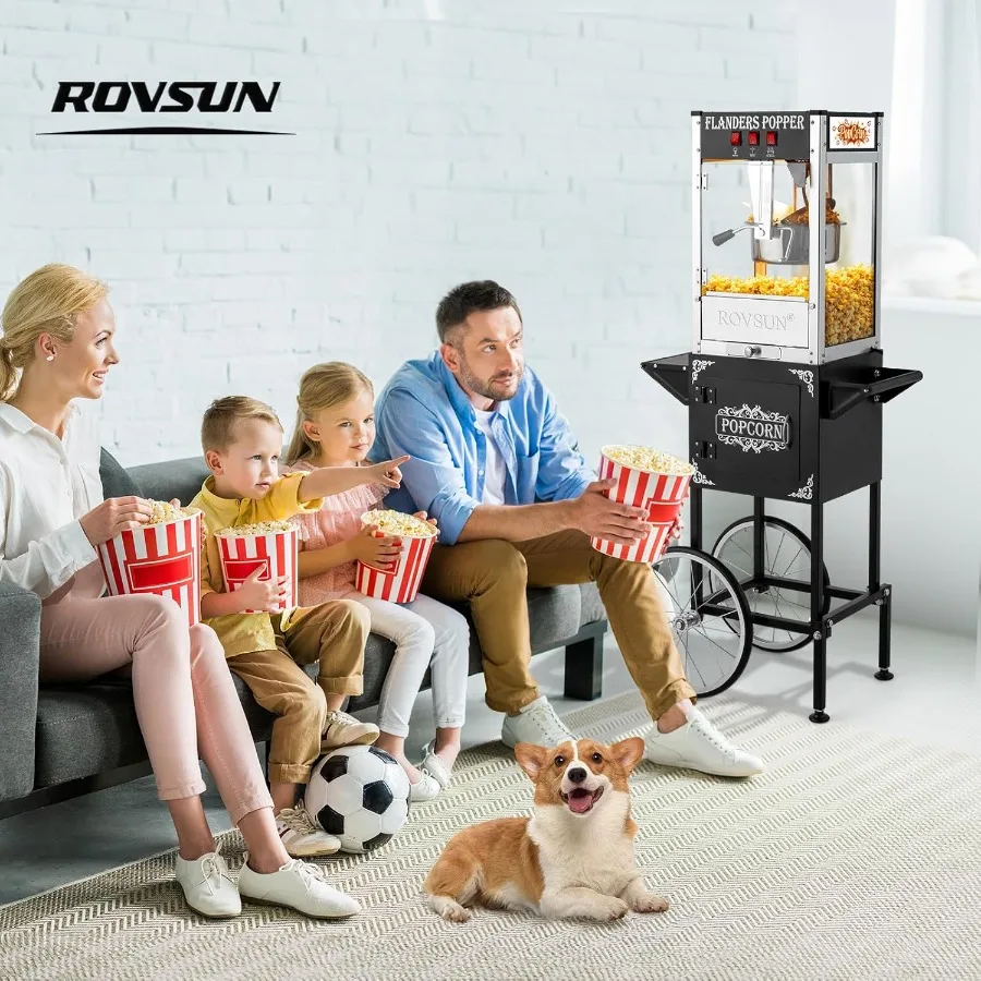 ماكينة صنع الفشار بعجلات العربة غلاية 8 أونصة تشكل ما يصل إلى 32 كوبًا ماكينة صنع الفشار المعتمدة من ETL مع مغرفة زيت من الفولاذ المقاوم للصدأ