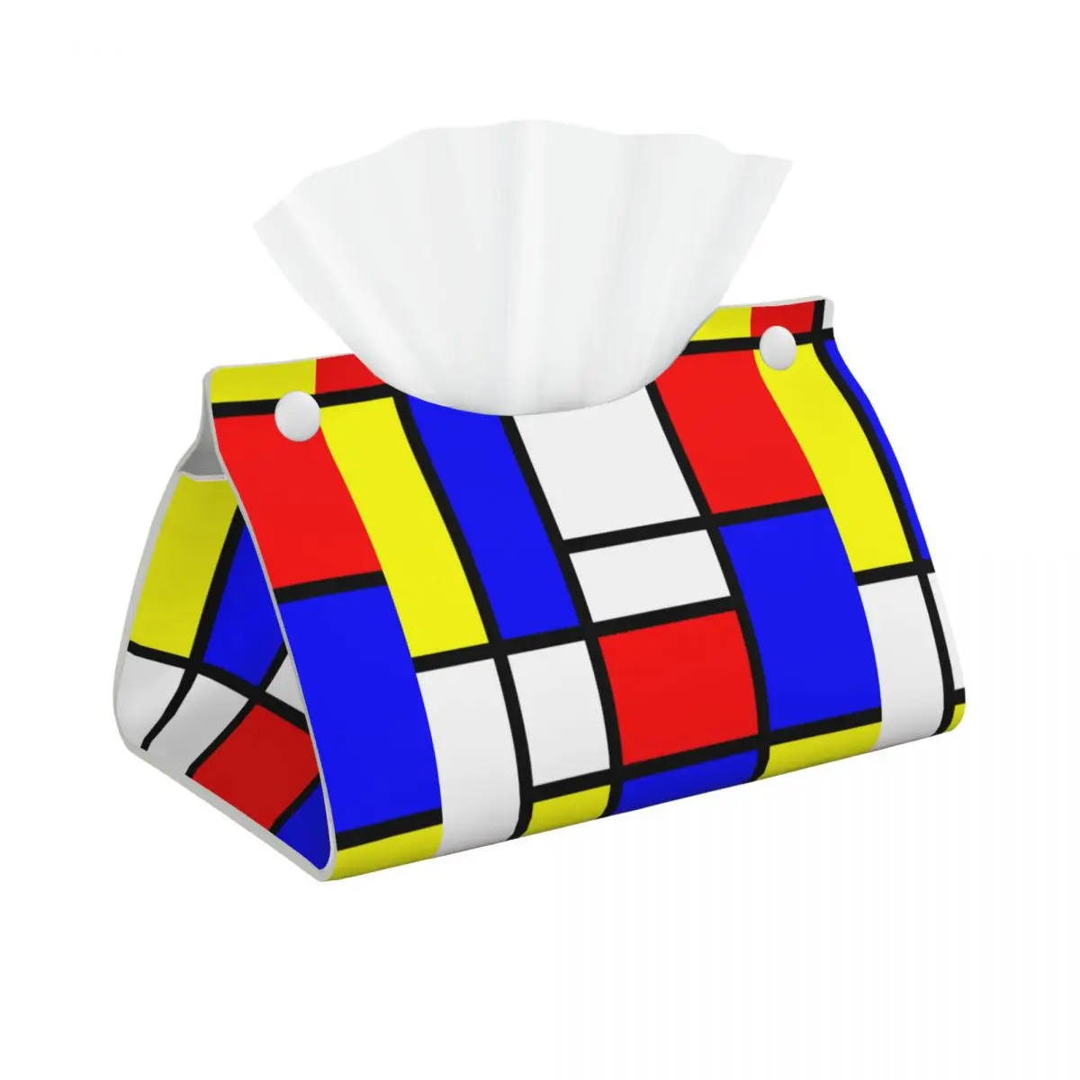 Custom Geometric Modern Mondrian Tissue Box Holder Rectangular Color Art Plaid PU Leather Facial Tissue Box Cover for Car Office