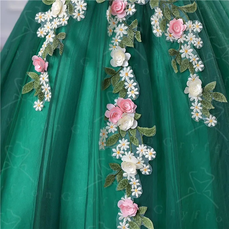 หวาน Vestidos สีเขียว Quinceanera ชุดคลาสสิกชุดเดรสปาร์ตี้ Elegant V คอชุดไปงานเต้นรำหรูหราพรหมชุด Plus Size Robe De Bal