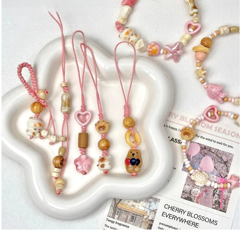 Cute cream powder coffee ceramics, beads mixed DIY handmade, bracelets, necklaces, pendants, beaded material packs