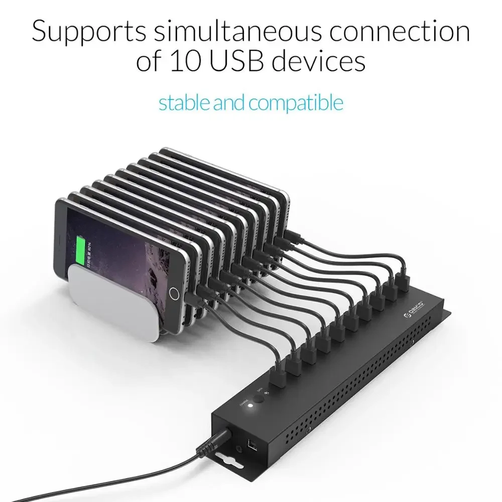 ORICO USB HUB 10 Ports Usb Industrial Hub With 12V5A Power Adapter 60W Detached Power Module Support Charging For Windows Mac