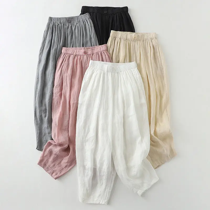 

Cotton and linen lantern pants ladies large size summer new fashion elegant literary temperament light casual nine-minute pants