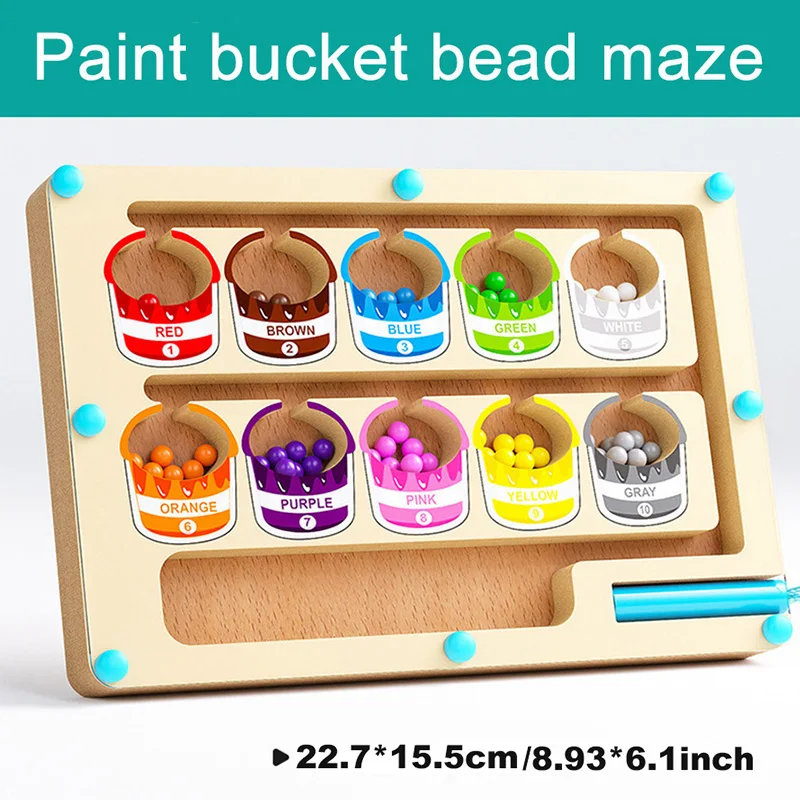 モンテッソーリ磁気色分類ゲーム迷路ボードペン移動ビーズゲーム木製制御感覚遊び教育玩具子供のため