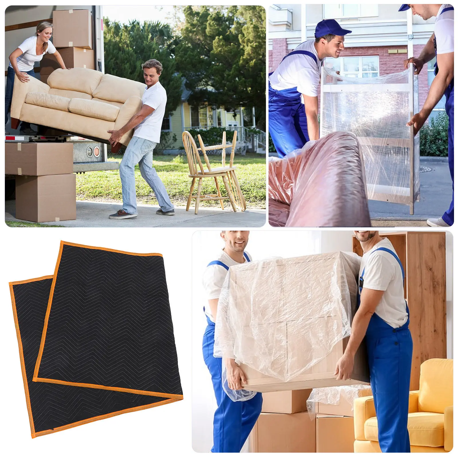 Heavy Duty Moving Blanket Quilted Fabric Packing Blanket Black Large Furniture Pad for Moving Shipping Protection Furniture