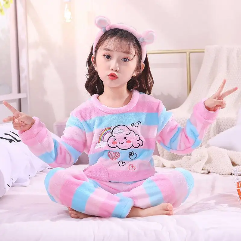 

2025Pajama Set boys girls children's autumn winter flannel thickened warm long-sleeved trousers suits Loungewear PJsSet two-piec