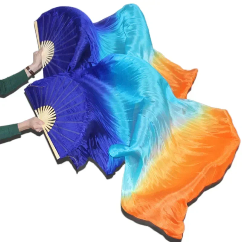 Belly Dance Accessories Black Belly Dance Dyed 100% Pure Natural Silk Fan Veils for Belly Dance Performance Women's Fan A pair