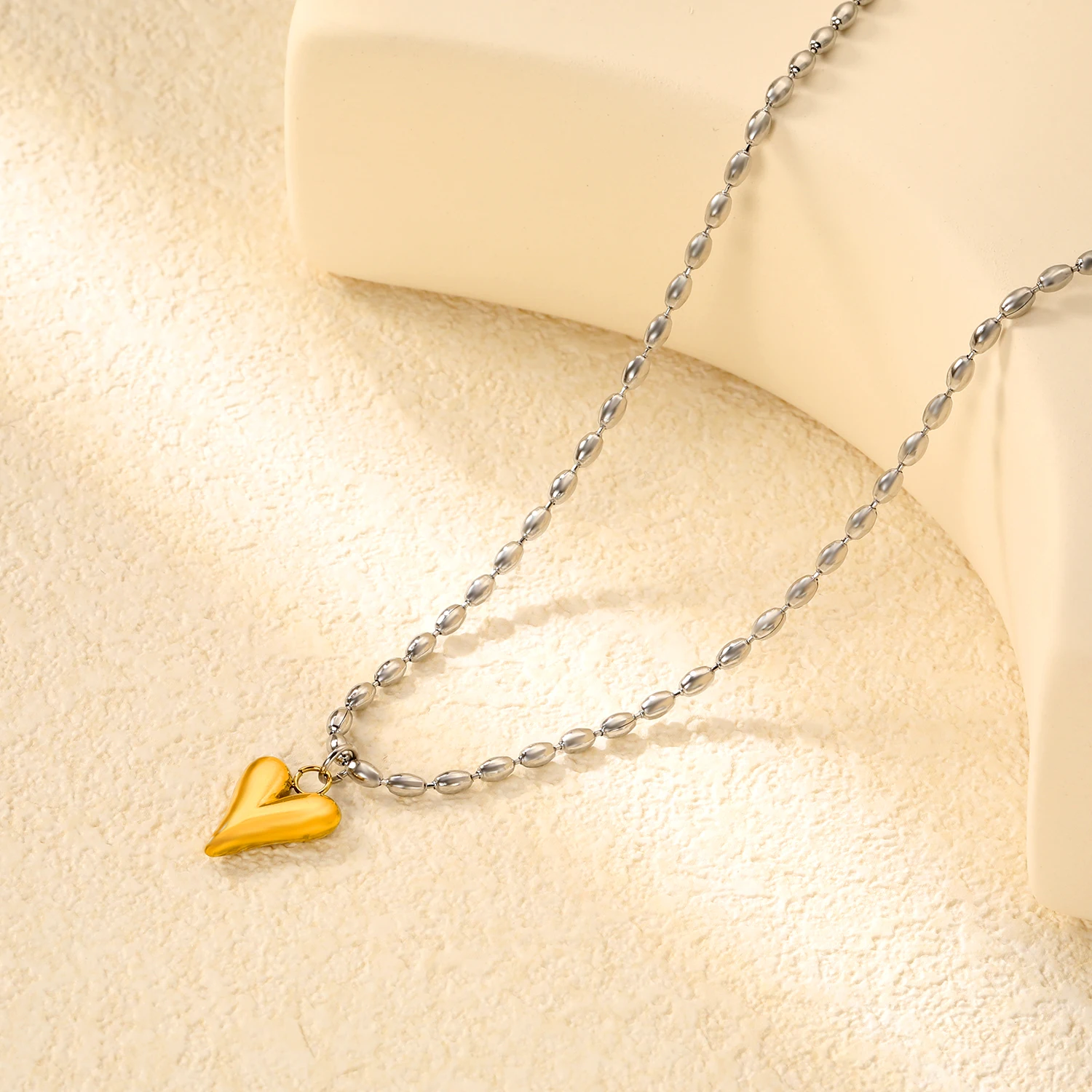 Stainless Steel Heart-Shaped Color-Blocked Pendant Necklace Women's Fashion Minimalist Elegant Necklace Party Jewelry Gift
