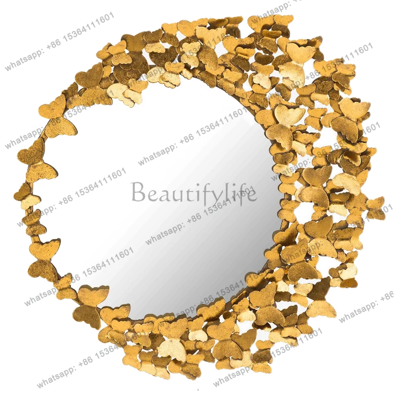 Handmade metal craft new hardware mirror new Chinese retro wall makeup butterfly decorative mirror