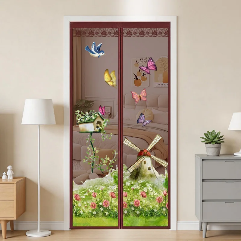 Summer Windmill Magnetic Suction Non-Piercing Breathable Home Bedroom and Living Room Mosquito-Proof Curtain