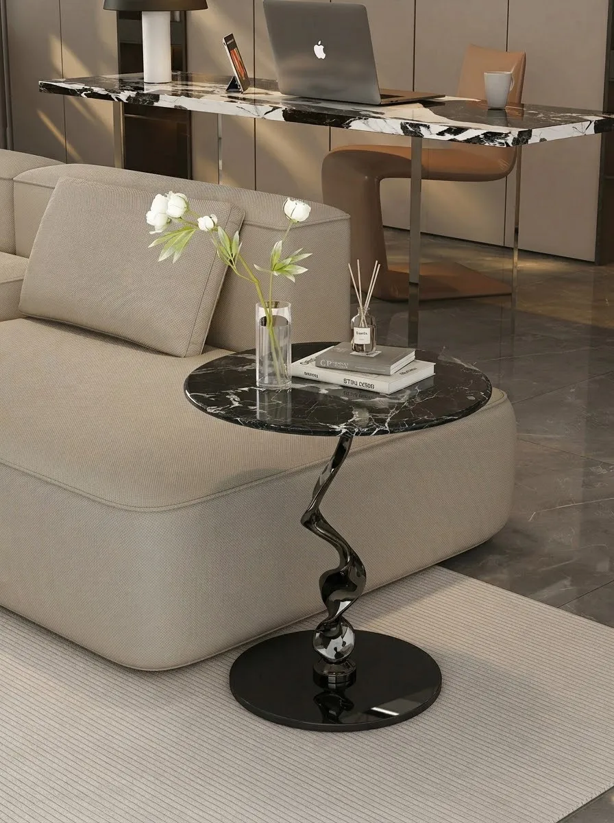 Round living room sofa corner few high-end natural luxury stone creative balcony small coffee table
