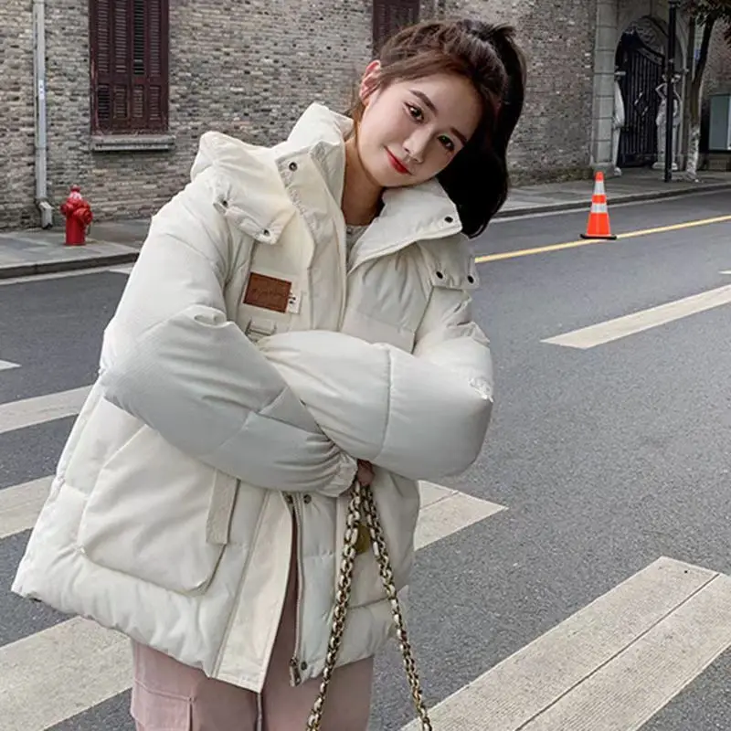 New Fashion Preppy Style Oversize Cotton Coat Jacket For Women Korean Version Hooded Stand Collar Thickened For Autumn/winter