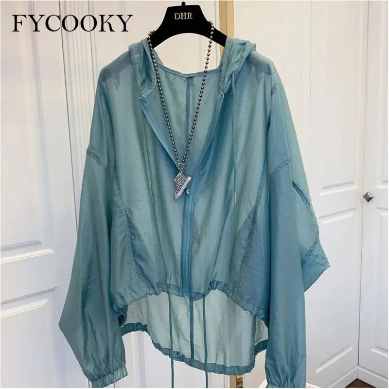 New 2025 Women Jackets Summer Sun-proof Zipper Coats Thin Loose See Outerwear Woman