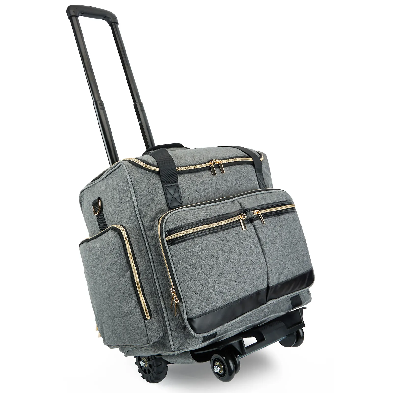 Rolling Teacher Bag With 4 Wheels, Art Tote Bag For Women With Detachable Dolly, Heavy Duty Briefcase With Padded Sleeves For 15.6