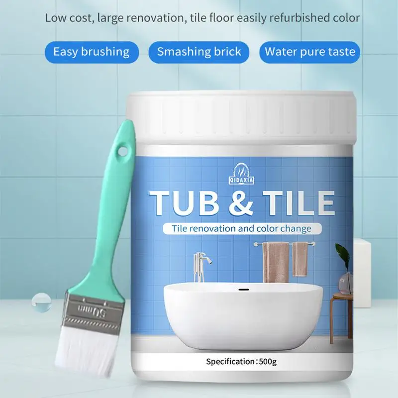 Bathroom Tile Paint Kit 500g Water Based Quick-Dry Bath Refinishing Kit Bathtub Cover-up Kit White Water Based for Bathtubs Sink