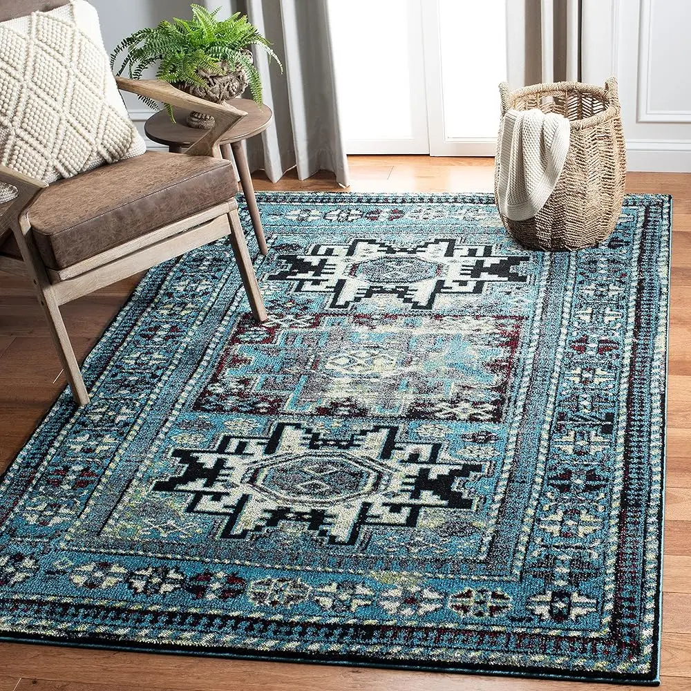 

Vintage Hamadan Collection Accent Rug - 2'3"" X 4', Light Blue & Black, Oriental Design, Non-Shedding & Easy Care, I For High