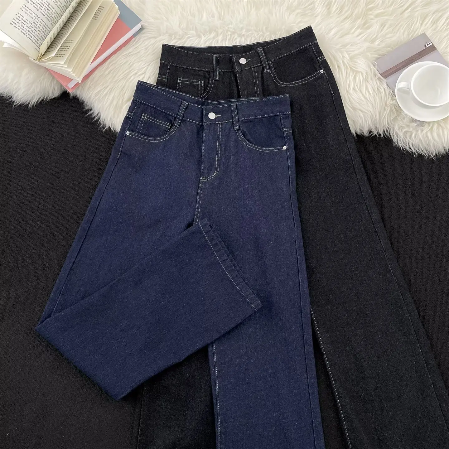 

Original Color Wide Leg Men's Jeans Loose Straight American Sle Slimming Bell Bot Casual Faion Youth Trend