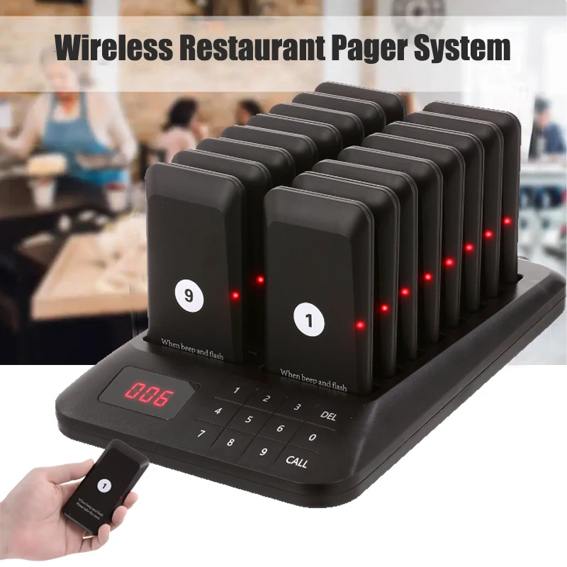 Restaurant Pager Wireless Calling System 16 Coasters Buzzer Beeper Bell Receivers For Bar Cafe Food Truck Hotel Church Fast Food