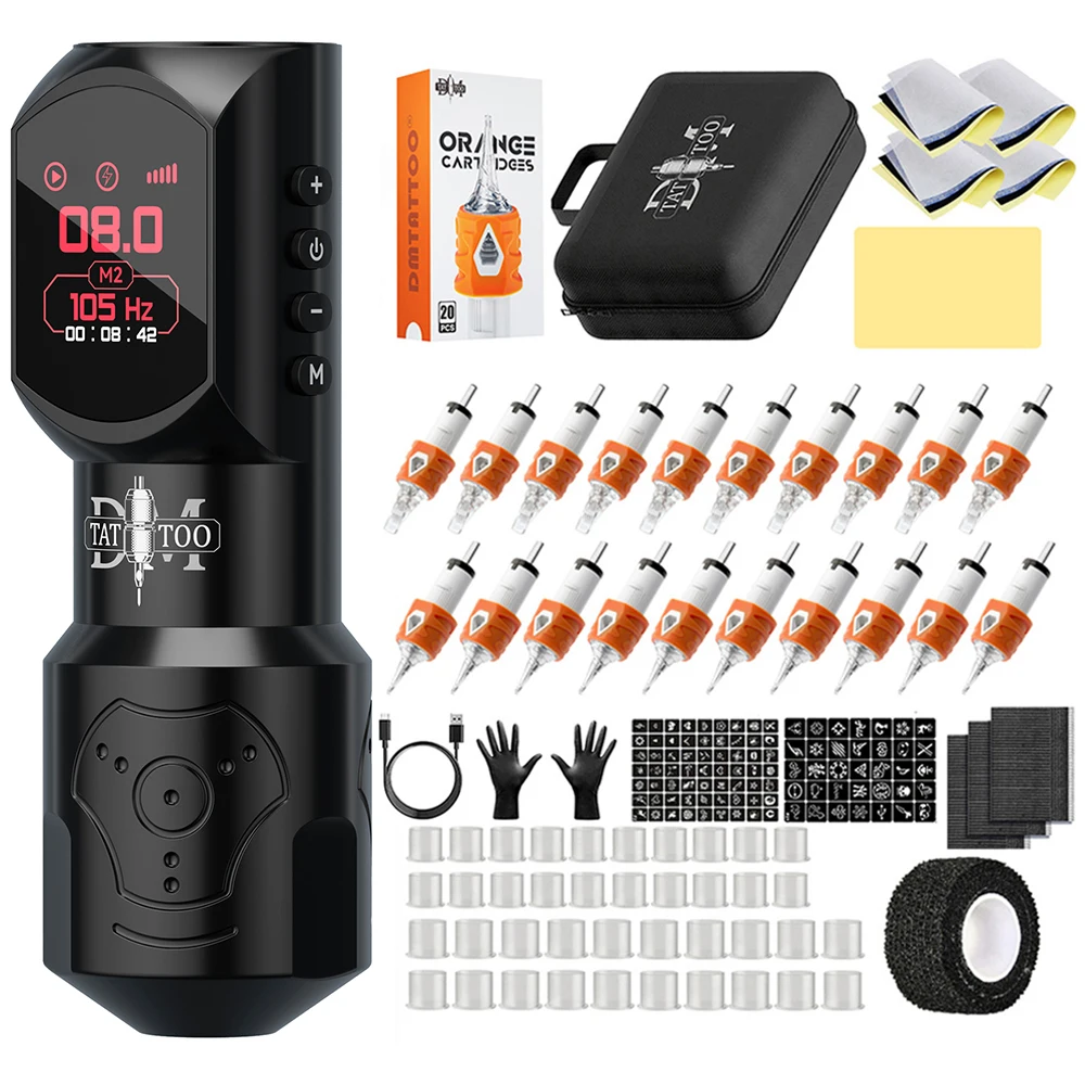 Tattoo Kit DM Red Dragon Wireless Rotating Tattoo Machine OLED Screen 4.0MM Stroke Professional Permanent Makeup Artist Supplies