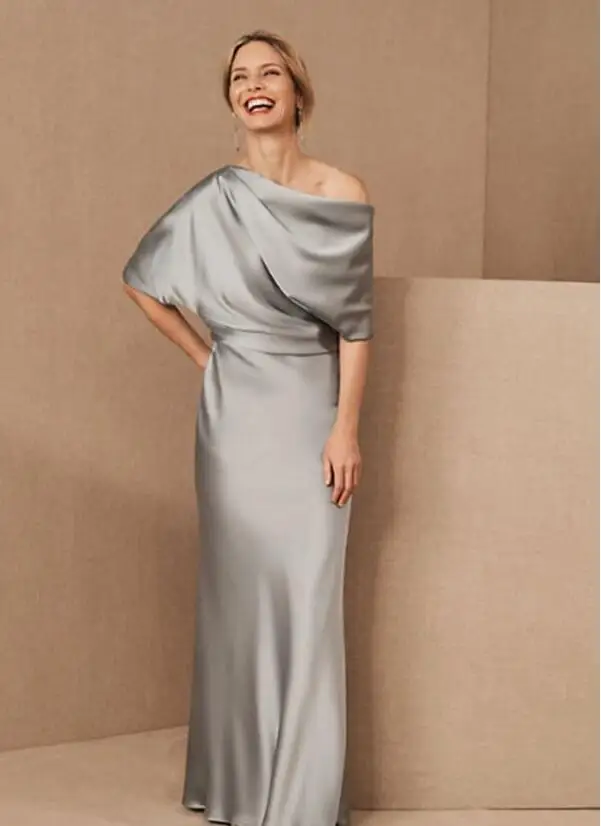 

Grey Elegant Mother Of The Bride Dresses Satin Floor Length Plus Size Mother Wedding Guest Dress Custom Made Evening Gowns