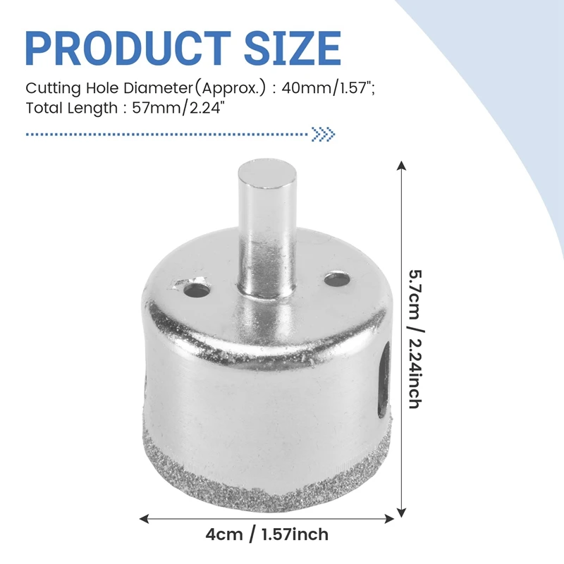 A23T 2X 40mm Diamond Tipped Tile Glass Hole Saw Drill Bit 1.57 Inch for Clean Accurate Holes