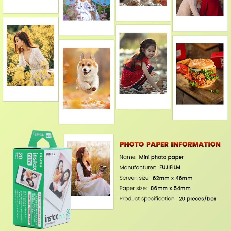 FUJIFILM INSTAX MINI Instant Film (10-60 Exposures) of Film Photo Paper For FUJI Instant Photo Camera Mini 12 11 Mini 9 8 7s 70