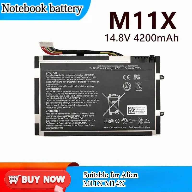 for Alienware M11X M14X R1 R2 R3 P18G PT6V8 8P6X6 Laptop Battery Replacement High Capacity Rechargeable Power Supply