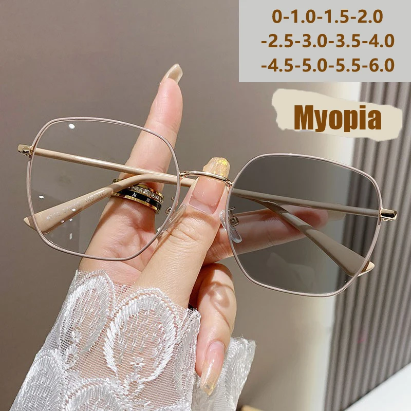 Anti-Blaulicht getönte, farbwechselnde, leichte, schlichte Damenbrille mit großem Rahmen 9788