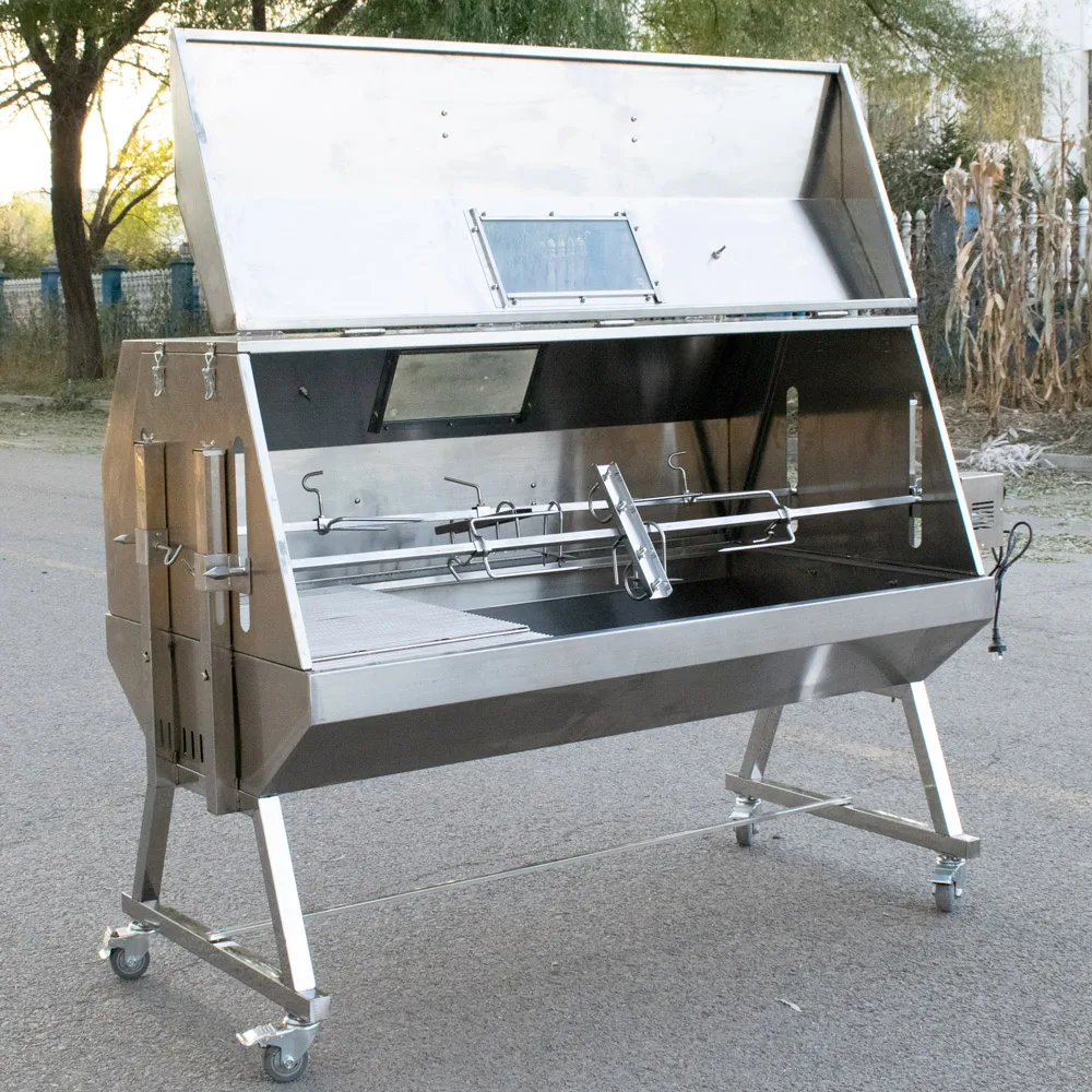 Commercial Double Spit Rotisserie Spit Braai Whole Lamb Roaster Electric Motorized Charcoal BBQ Grill Stainless Steel Spit Oven
