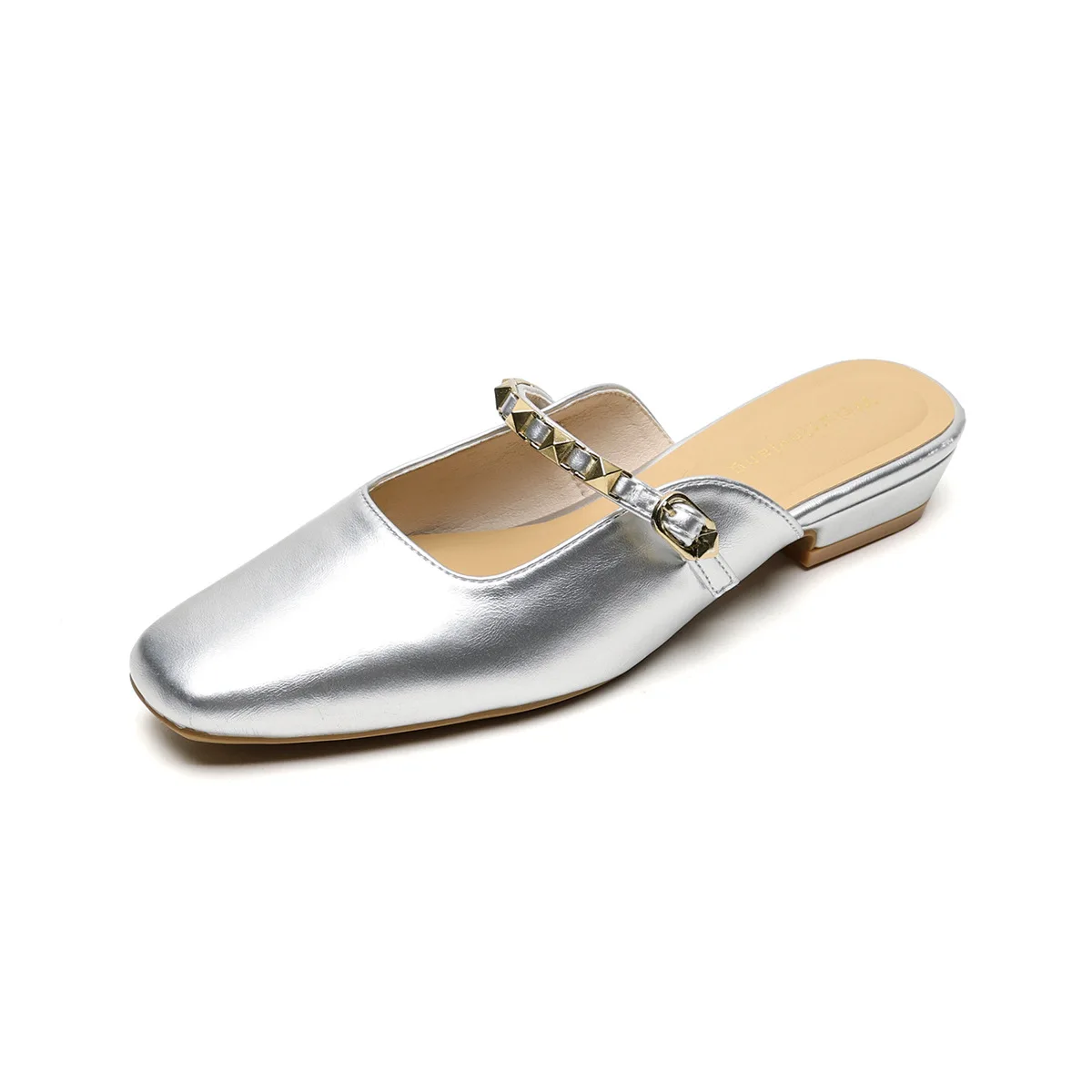 Gorasion Summer Slip-on Slippers Women Low Heel Square Heel Mules Elegant Luxury Slingback Leather Mary Janes Solid Rivet Shoes