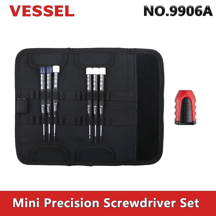 VESSEL 6PCS Mini Precision Screwdriver Set for Phillips and Slotted with Screwdrivers Pouch and Magnetic Screw Holder NO.9906A