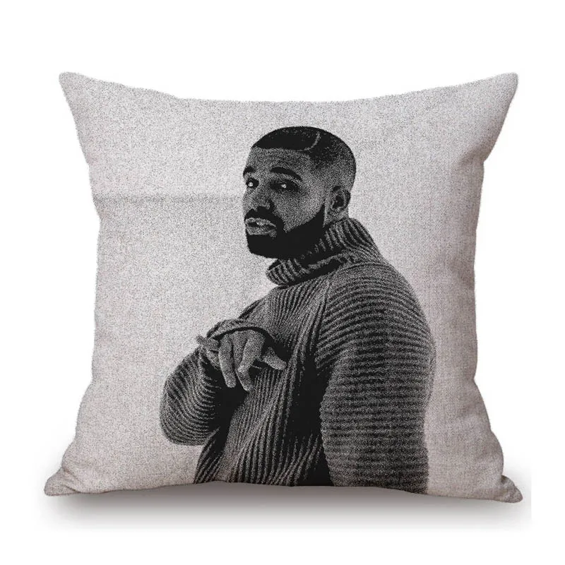 Vintage Rap Music Poster Black White Rapper Drake Idol Art Cotton Linen Sofa Pillow Case Nostalgic Bar Chair Cushion Cover