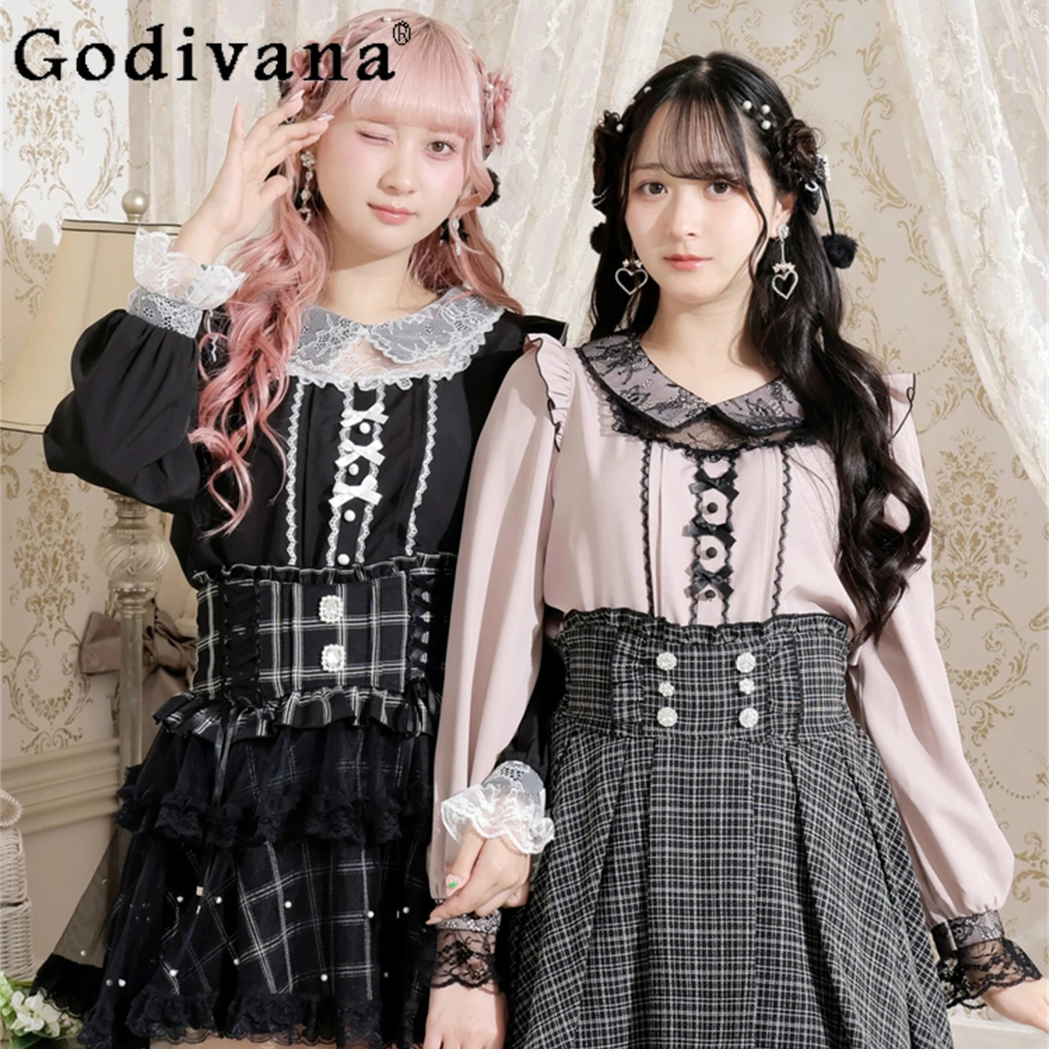 

Рубашка с длинными рукавами в стиле Лолиты Mine Mass-Produced, новинка осени 2025 года, женские милые топы с длинными рукавами и кружевным кукольным воротником для девочек с бантом