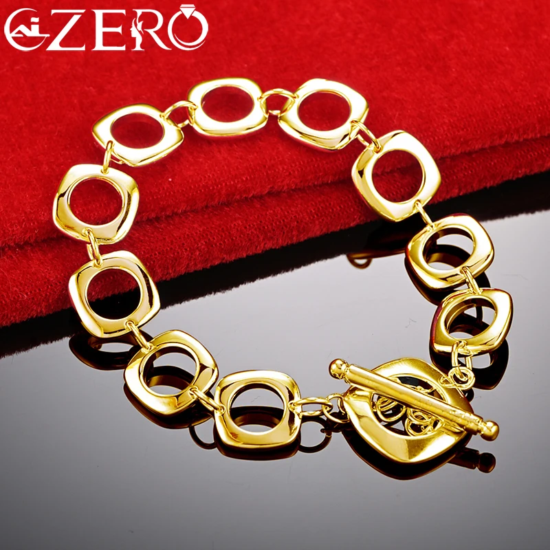 

ALIZERO 18K Gold Square Chain Bracelet For Women Wedding Party Fashion Accessories High Quality Fine Jewelry Charm Gift