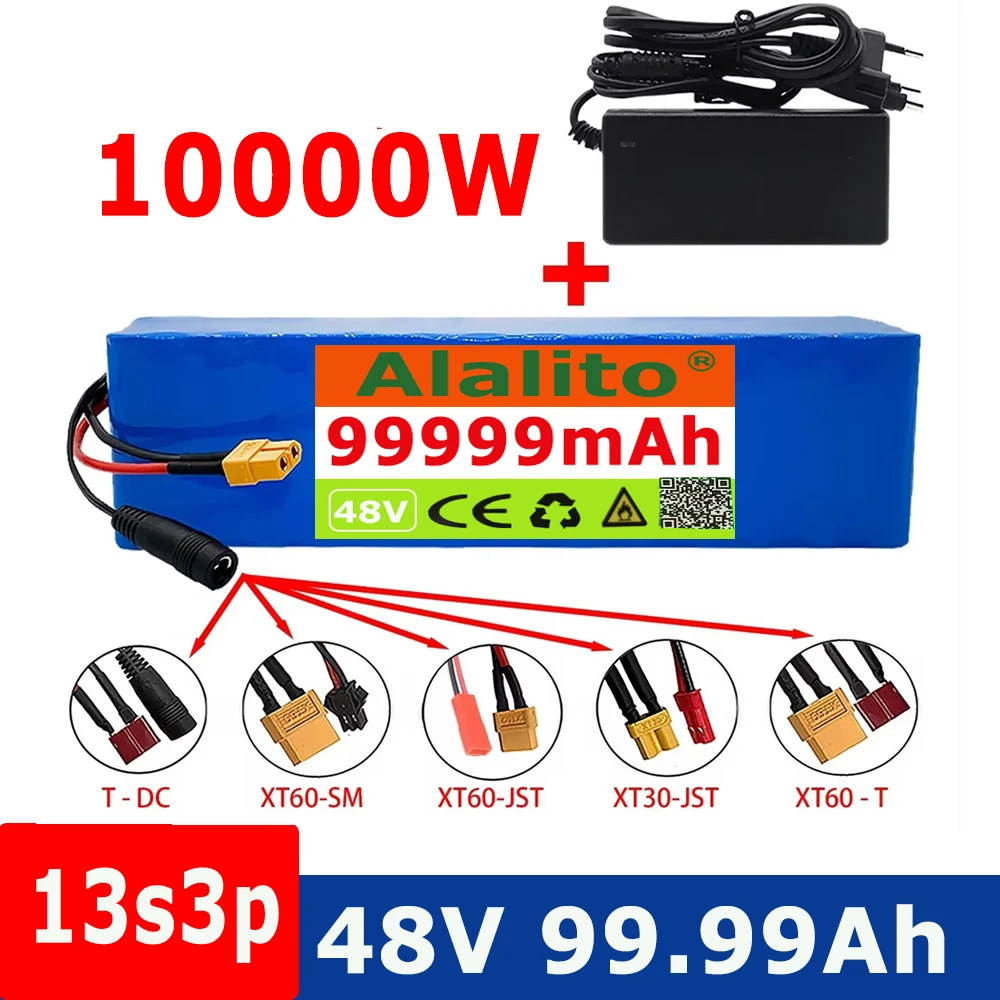 

13S3P 48V Battery 99.99Ah Lithium-ion Battery Pack with 1000W BMS for 48V E-bike Electric Bicycle Scooter+54.6V Charger