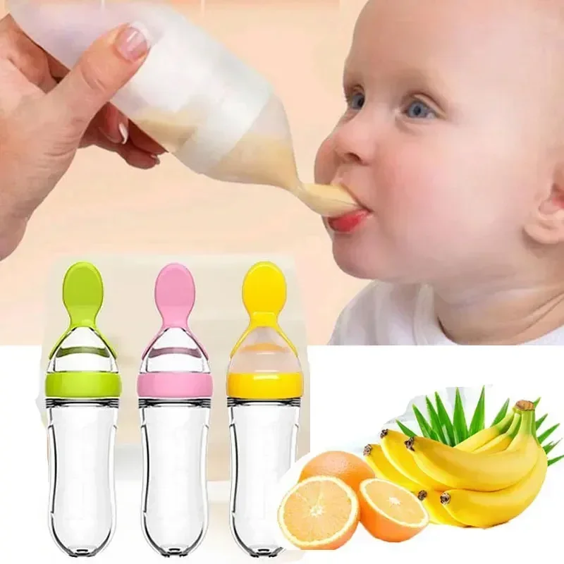 Silicone Squeezing Feeding Bottle Newborn Baby Pacifier Training Baby Feeding Things Infant Food Supplement Feeder Baby Gadgets