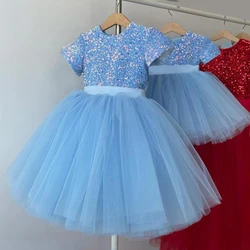 Summer Sequins Bow Party Dress For Girl Christmas Costume Elegant Wedding Princess Girls Dresses Lace Birthday Prom Gown Evening