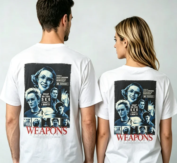 2026 new Neutral style black round-neck with movie character poster pattern back print retro casual oversized cotton T-shirt