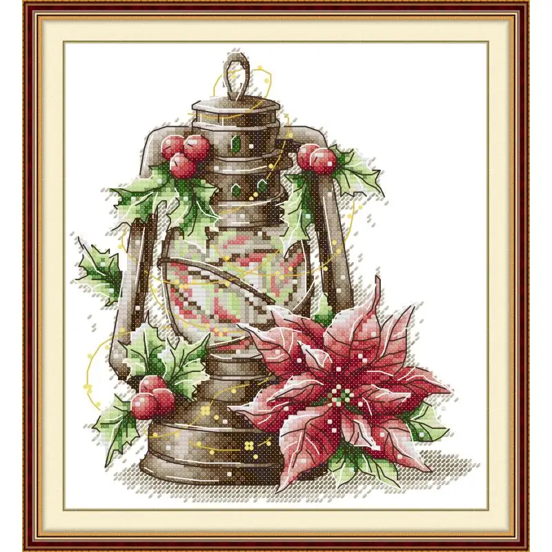 

Maydear Cross Stitch Kit, 11CT/14CT/16CT/9CT Aida Fabric,DMC Threads Sewing Pattern Embroidery Set-Christmas tree lantern