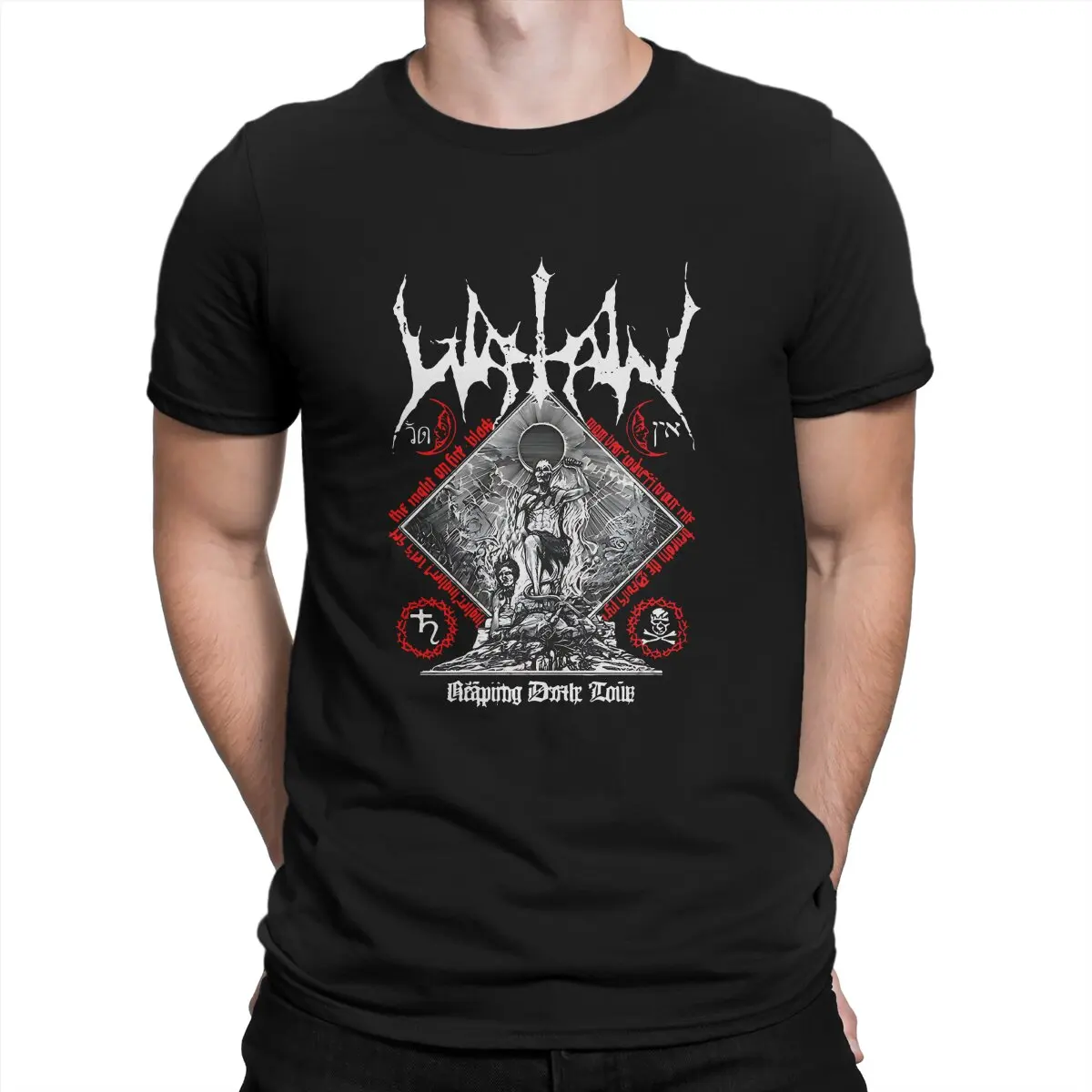 

Watain Newest TShirt for Men REAPING DEATH TOUR Round Neck Pure Cotton T Shirt Hip Hop Gift Clothes Streetwear