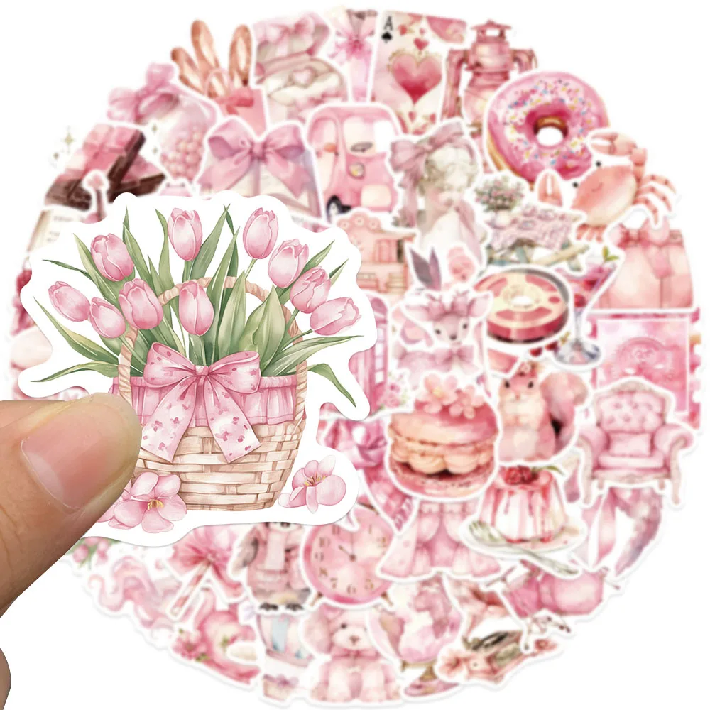 50PCS Cute Pink Story Stickers INS Style Aesthetics Decals For Laptop Guitar Skateboards Notebooks Cartoon Girl Toy Stickers